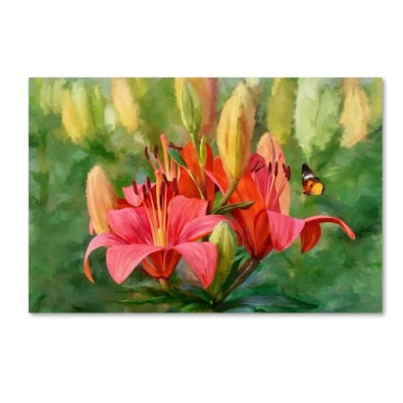 Lois Bryan 'Orange Lilies And Butterfly' Canvas Art,22x32